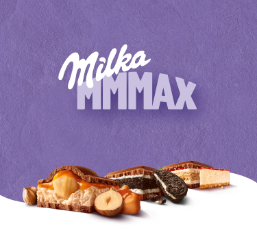 3 Schokoladenstückchen und das Milka Mmmax Logo